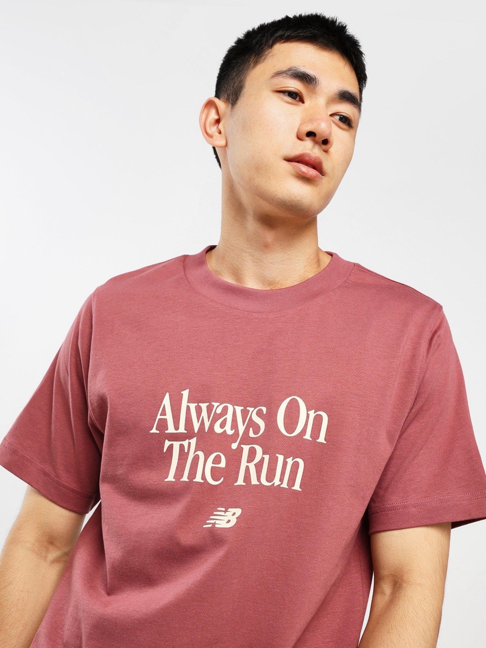 New Balance Men’s Burgundy Cream Sports Essential Run Slogan Short Sleeve Tee - Picture 9 of 15